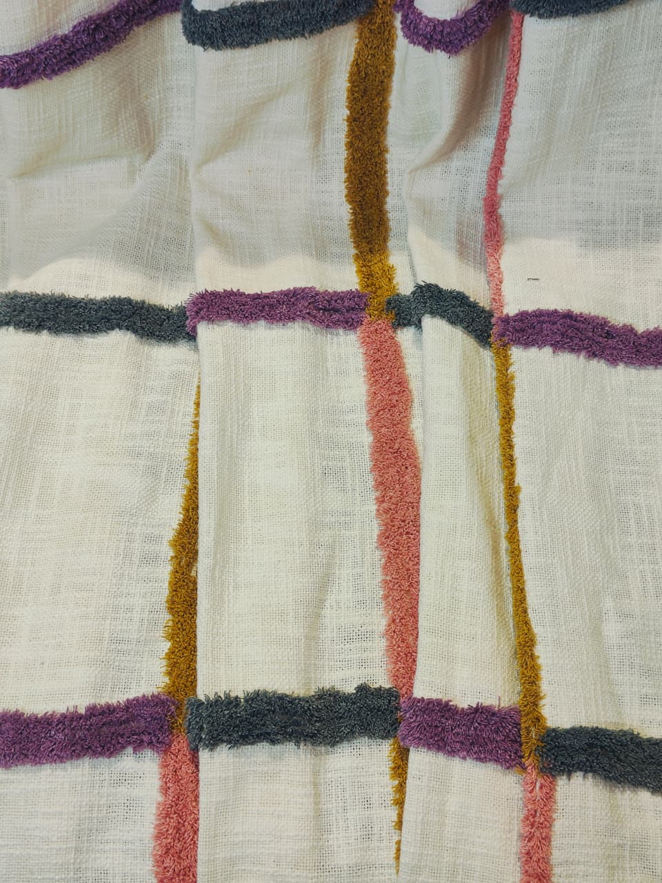 Ivory Textured Throw with Multicolor Stripes &amp; Tassels