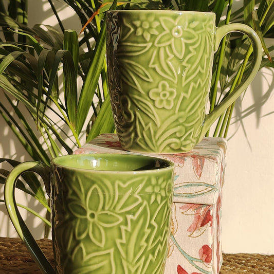 Embossed Coffee Mugs (Green)