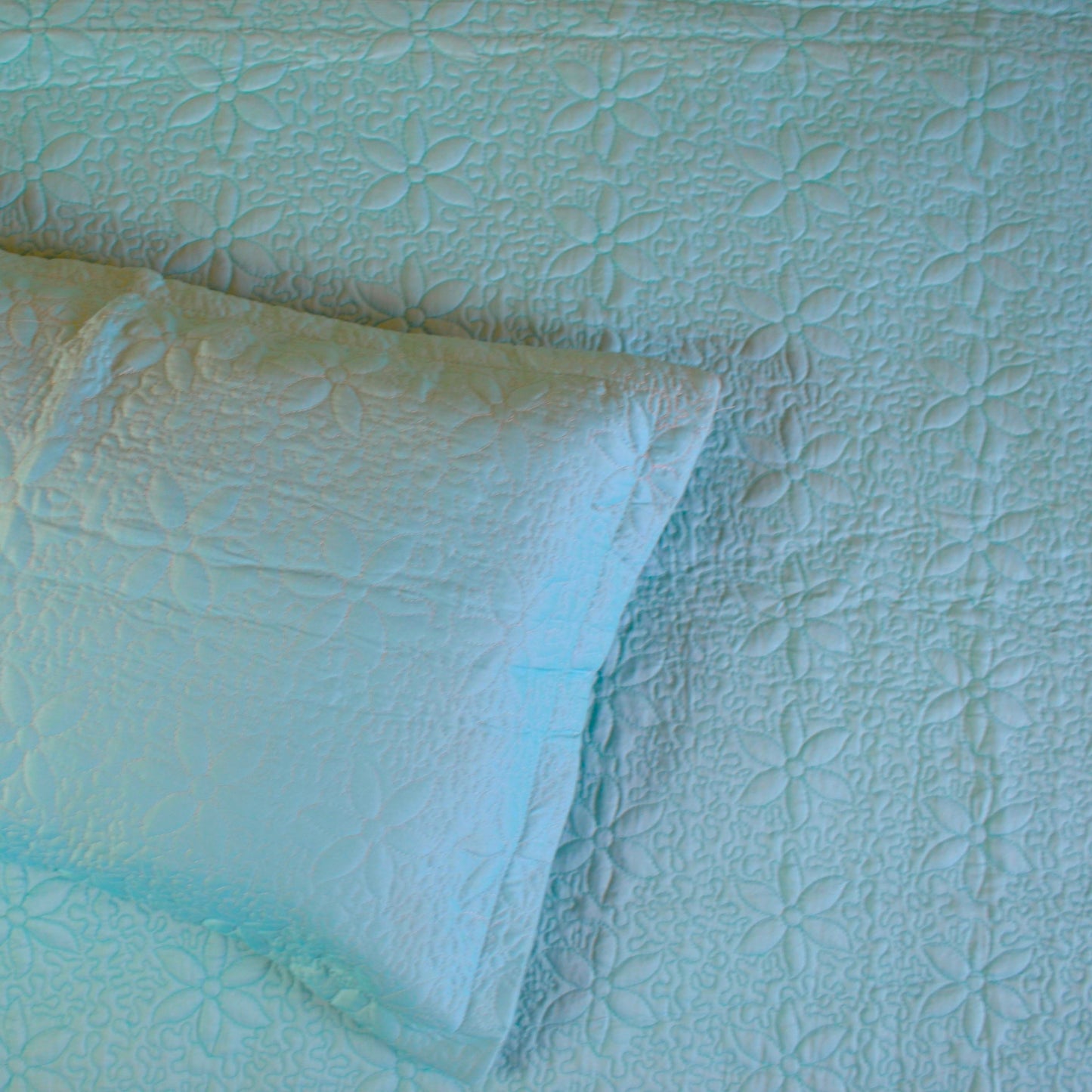 Abstract Solid Quilted Bedcover-Turquoise