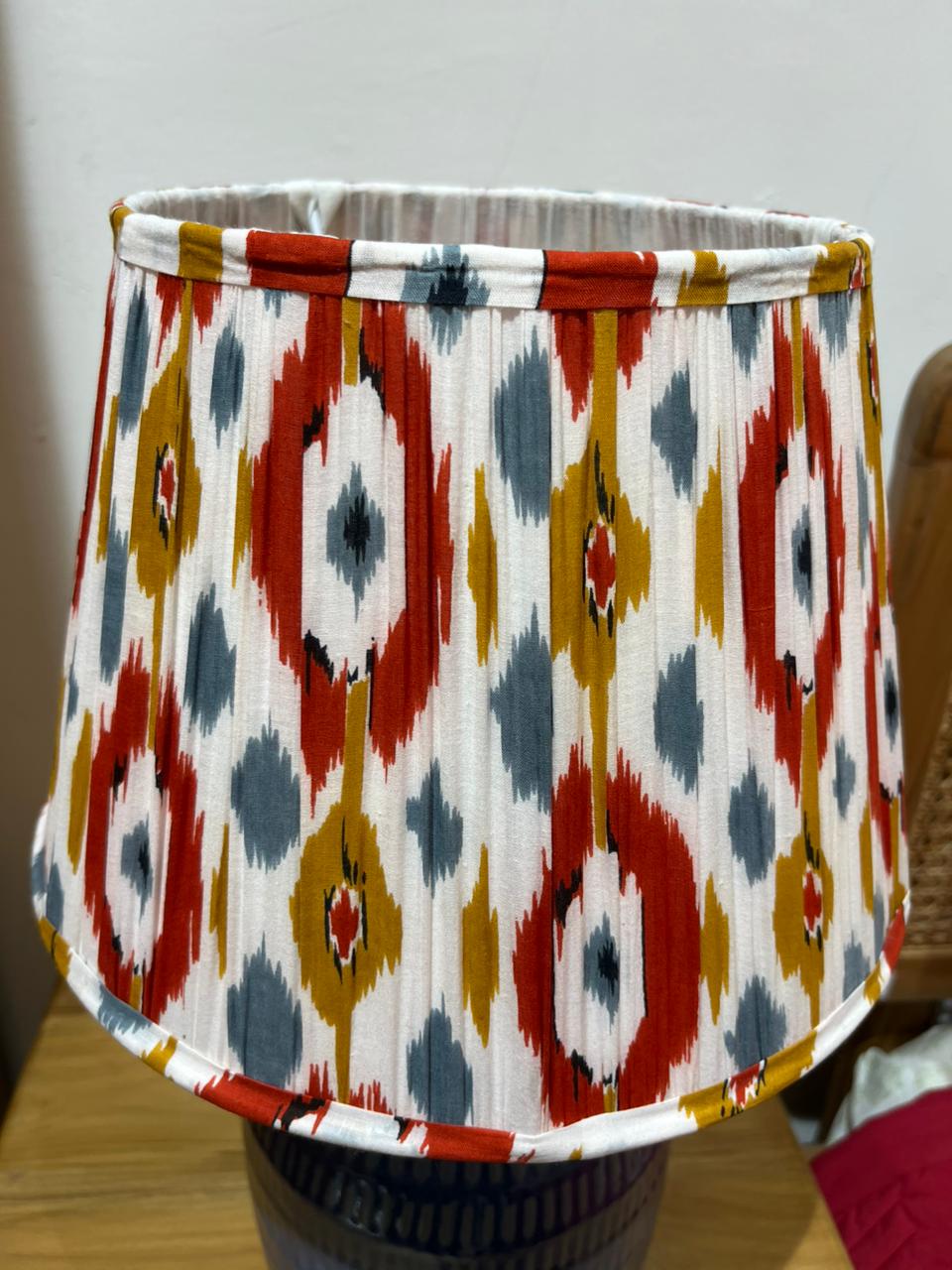 Block Printed Pleated Lamp Shade - Multi color Ikat