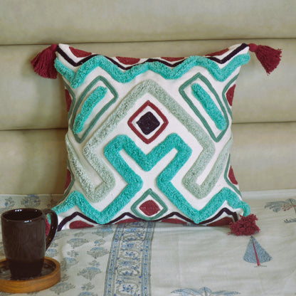 Tufted Zig Zag Cushion Cover- Torquoise