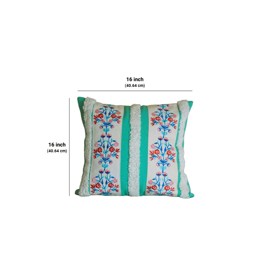 Embroidery Tufted Cushion Cover-Torquoise