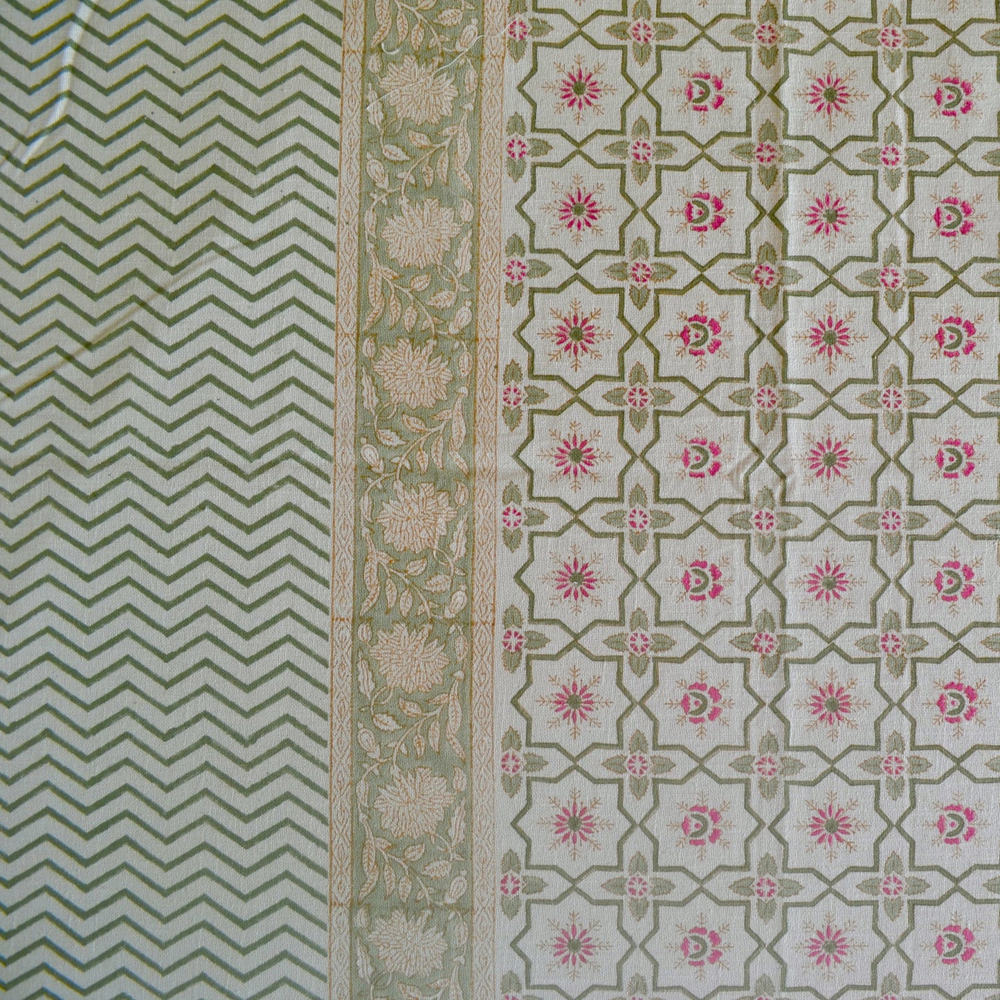 Abstract Blockprinted Cotton Bedcover-Green