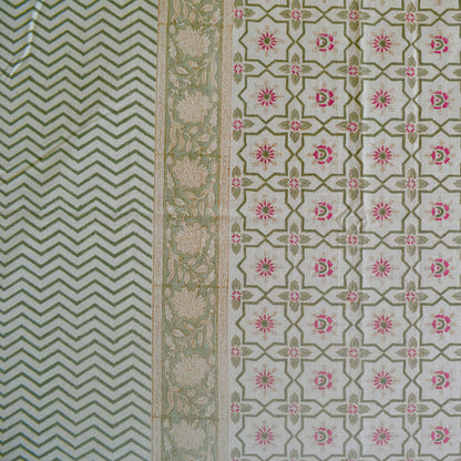 Abstract Blockprinted Cotton Bedcover-Green
