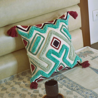 Tufted Zig Zag Cushion Cover- Torquoise