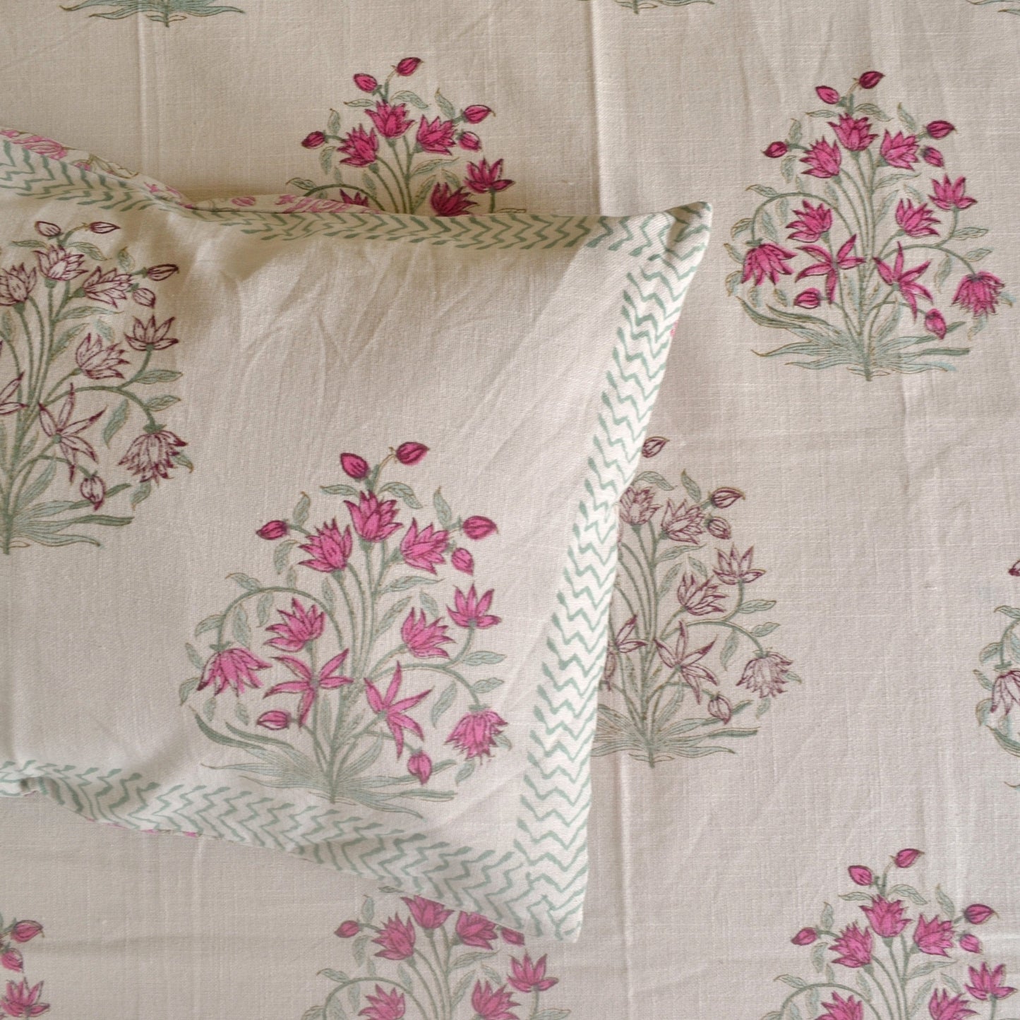 Gulmohar Block Printed Cotton Bedcover- Pink