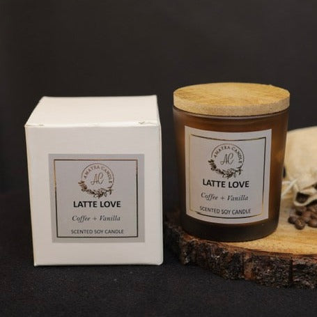 Glass Wooden Lid Scented Soya Wax Candle- Latte Love