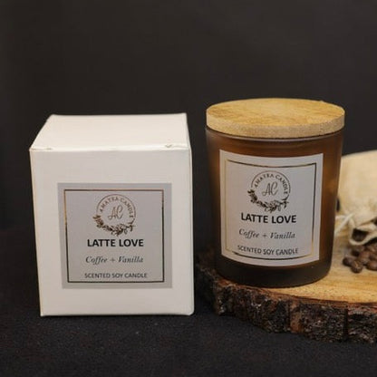 Glass Wooden Lid Scented Soya Wax Candle- Latte Love