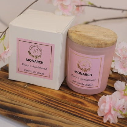 Glass Wooden Lid Scented Soya Wax Candle- Monarch