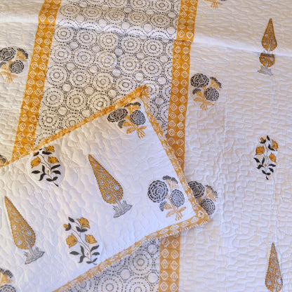 Pine Quilted Block Printed Bedcover