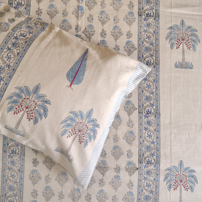 Palm  Blockprinted Cotton Bedcover- Blue