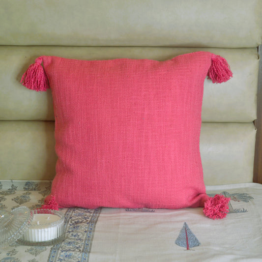 Slub Cotton Solid Pink Cushion Cover