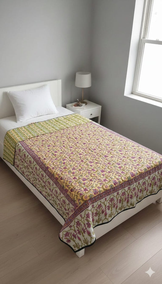 Hand Block Print Ac Quilt single bed