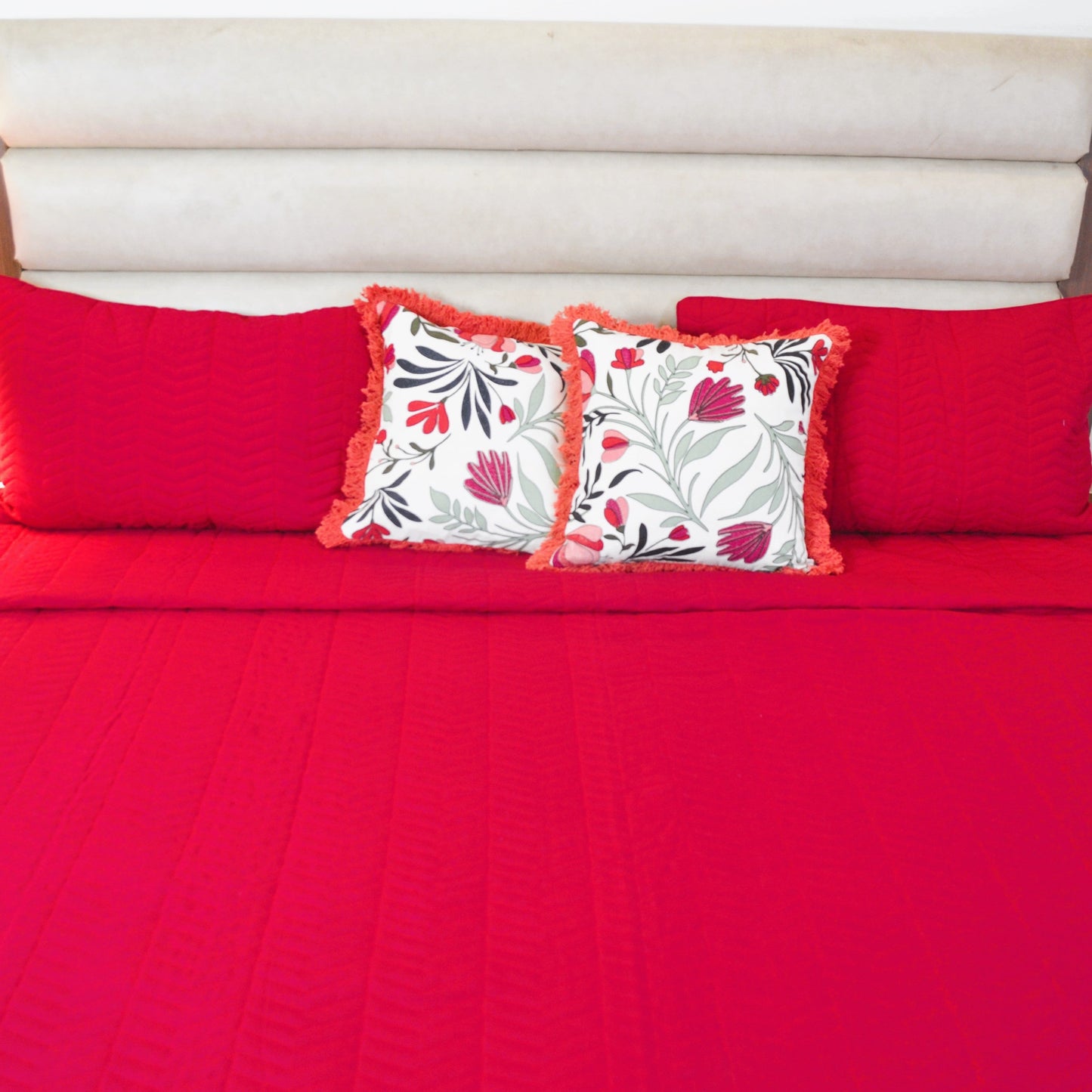 Abstract Solid Quilted Bedcover- Red (Venetian)