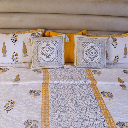 Pine Quilted Block Printed Bedcover