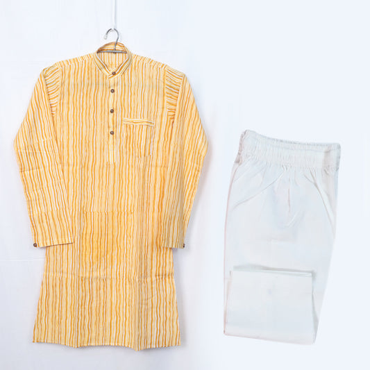 Kurta Pyjama Yellow And White Stripes