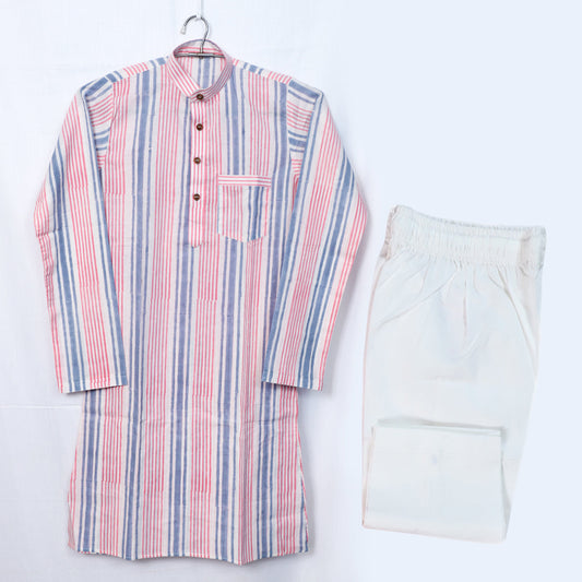 Kurta Pyjama Pink Blue And White Stripes