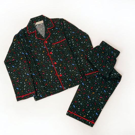 Confetti Print Black Long Sleeve Kids NightSuit