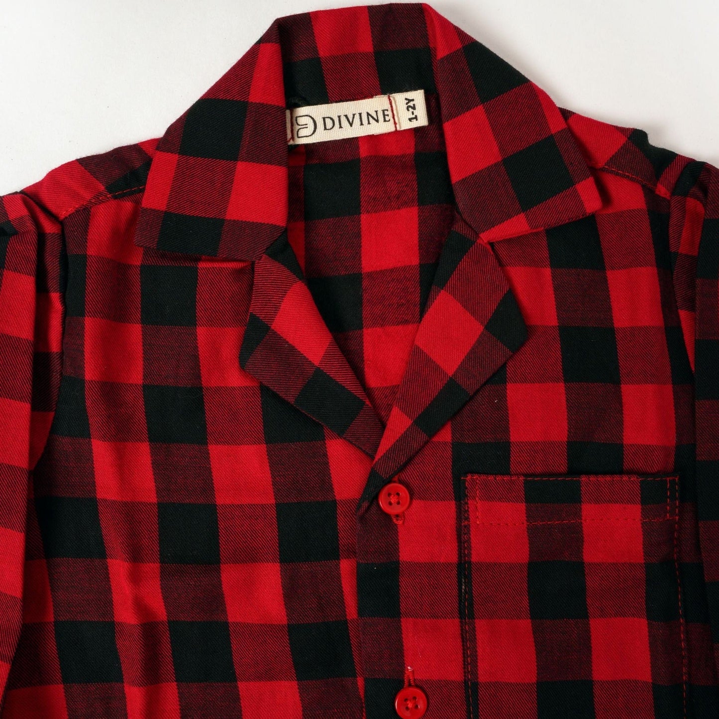 Red And Black Check Long Sleeve Kids NightSuit