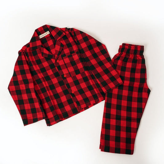 Red And Black Check Long Sleeve Kids NightSuit