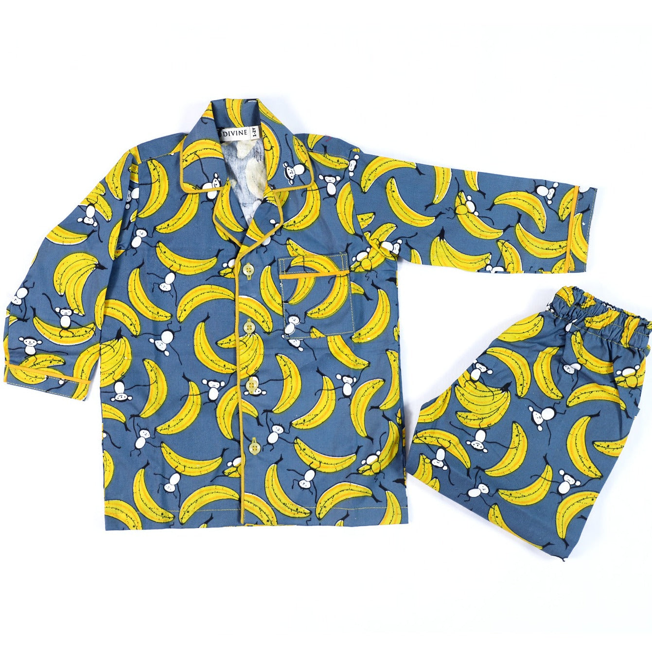 Banana Print Long Sleeve Kids NightSuit