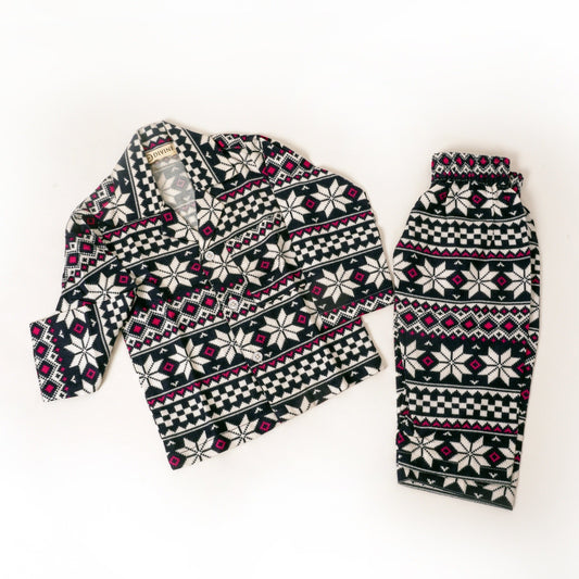 Snowflaks Print Long Sleeve Kids NightSuit